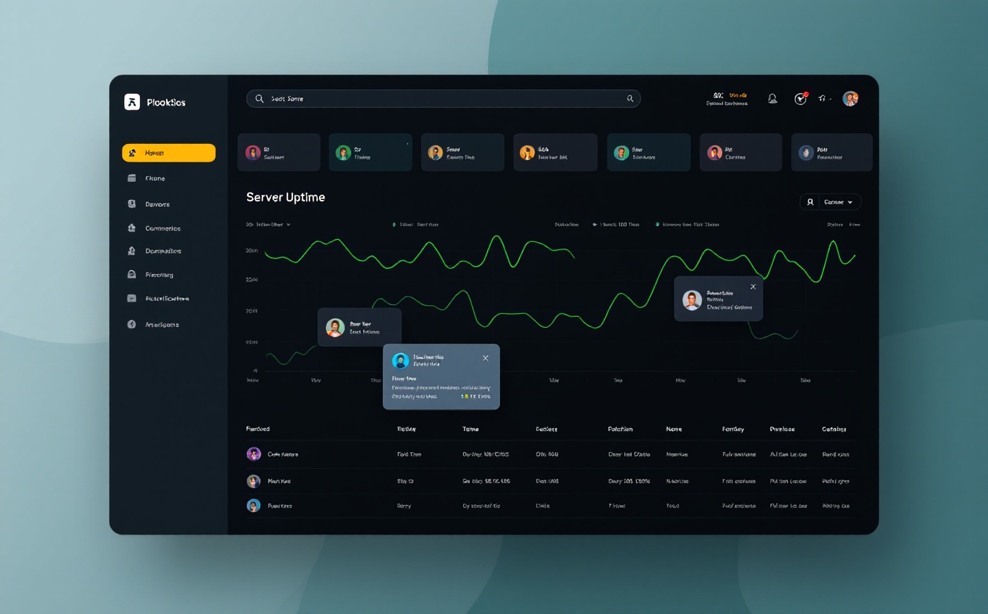 Интерфейс дашборда PulseKit с графиками аптайма и статусами серверов